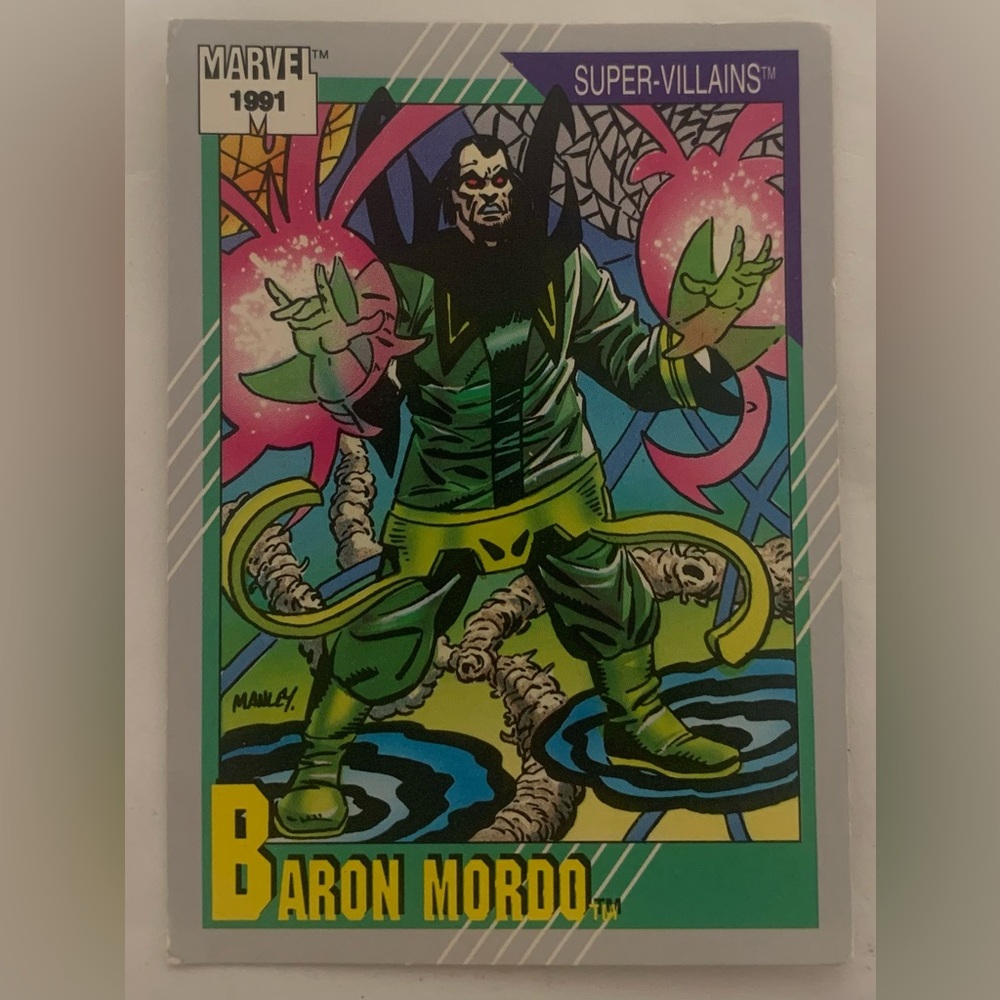 Marvel Baron Mordo Collectible Card - Green, Yellow, Pink 1991